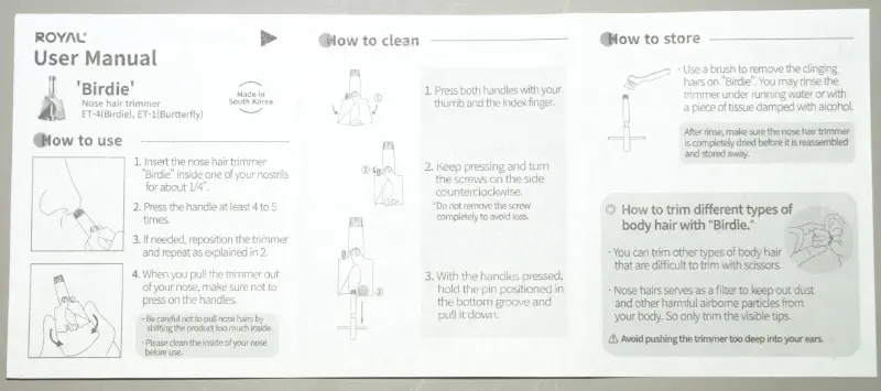 The Royal Trimmer instruction sheet